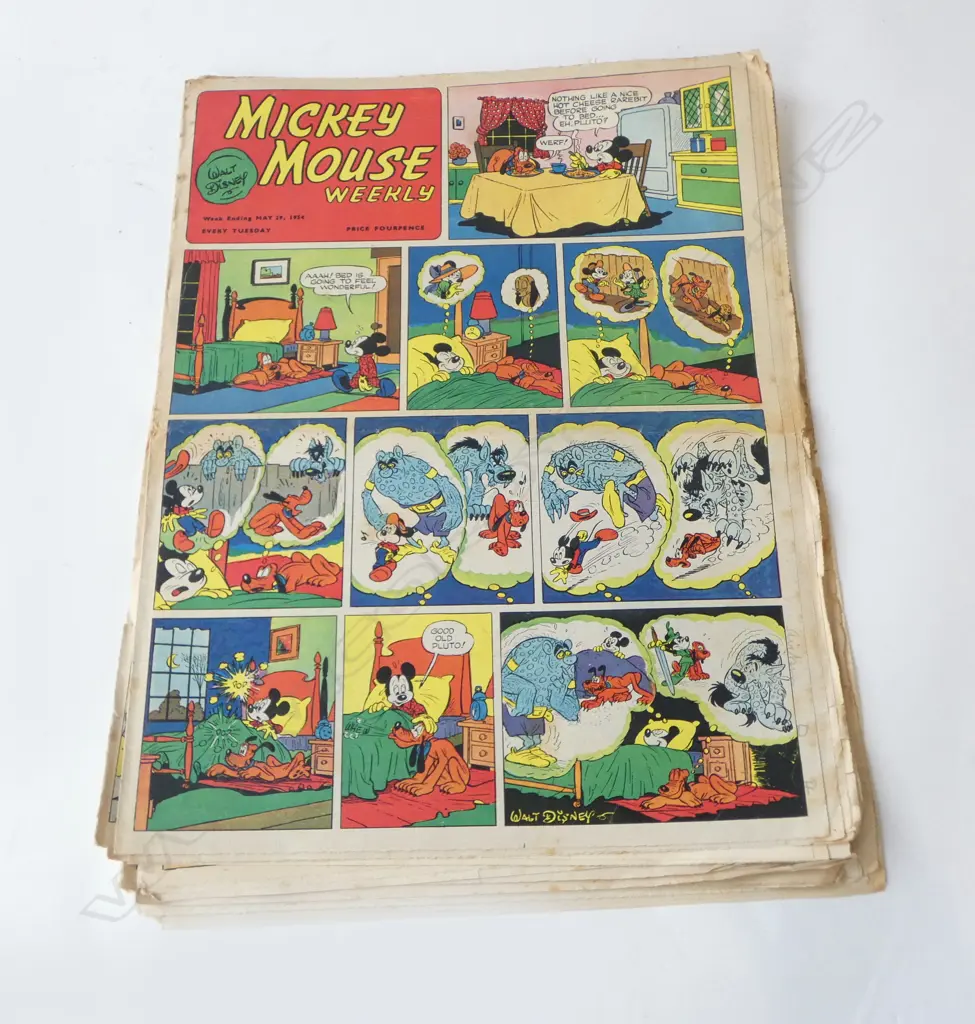 EIGHT 1950’S ‘MICKEY MOUSE WEEKLY’ COMICS DATES 1953 & 1954, L.360MM W.280MM Image 1++