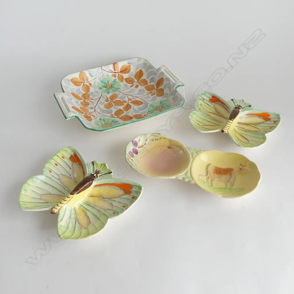 2 BESWICK BUTTERFLY DISHES L170MM COW DISH L230 & 2 HANDLED DISH DIA250MM Image 1++