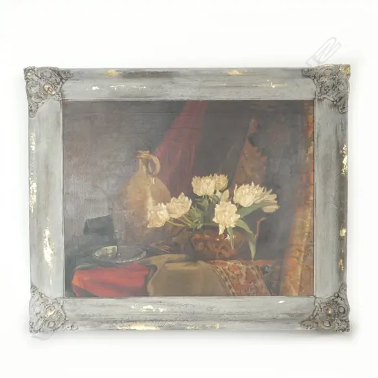 WIM HOOKE? DUTCH OIL c.1900 STILL LIFE WITH TULIPS 570 x 730mm.