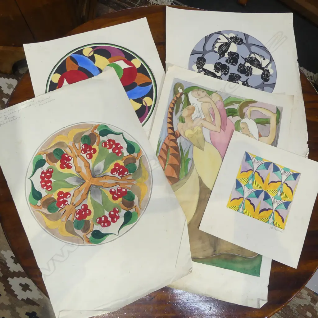 J POLLARD (Elam School of Lois White) 1940's 5 various watercolours largest 460 x 295mm Image 1++