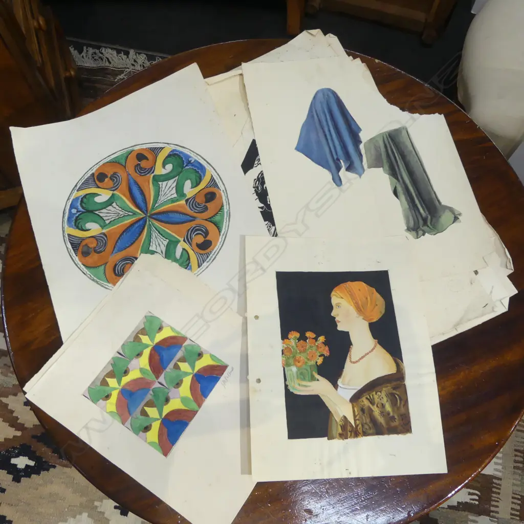 J POLLARD (Elam School of Lois White) 1940's 14 various watercolours sketches etc largest 460 x 295mm approx Image 1++