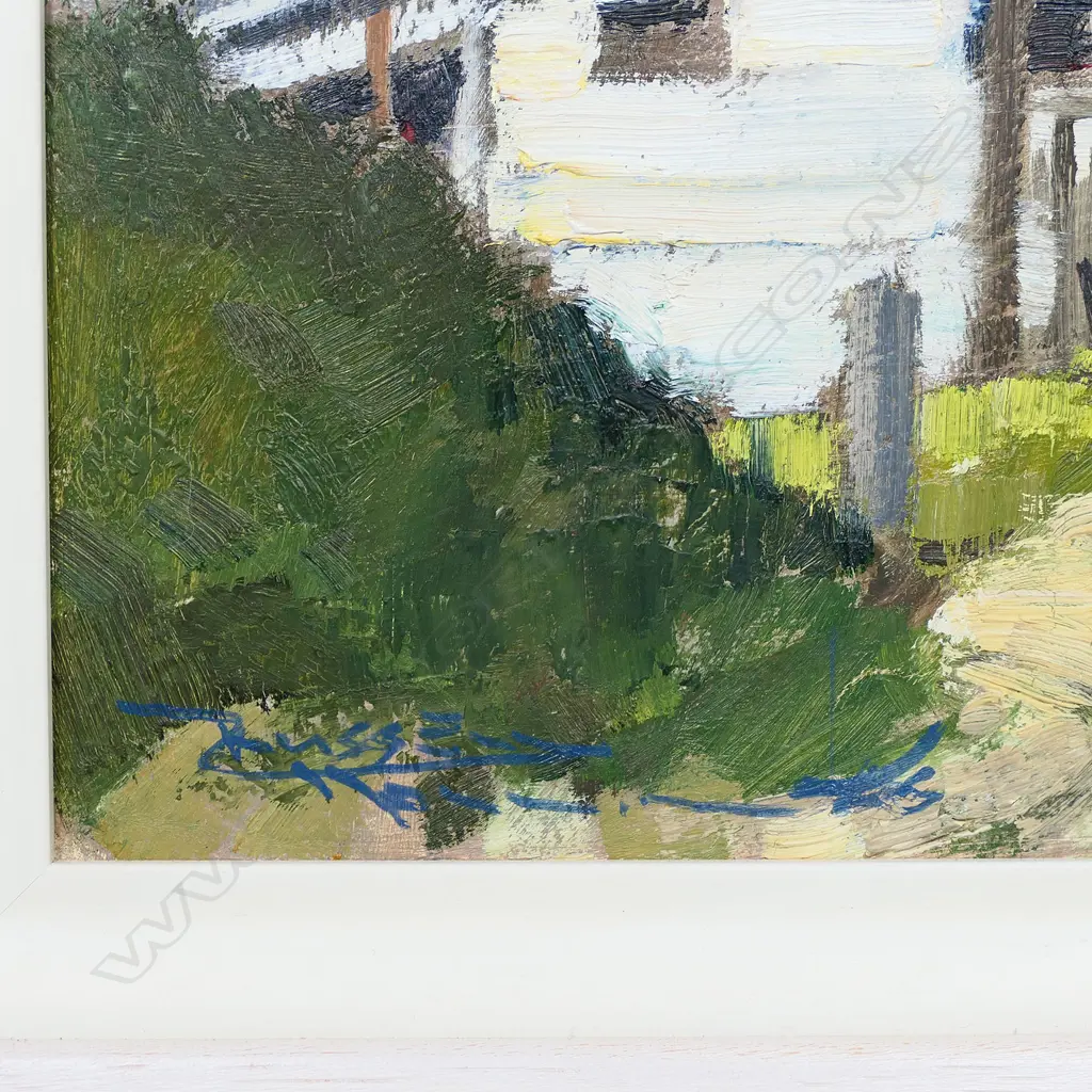 RUSSELL HOLLINGS 'OLD FARM BUILDINGS IHUMATAO', OIL ON BOARD, SIGNED, LABELLED, DATED 2015 TO REVERSE, 305 x 355mm Image 1++