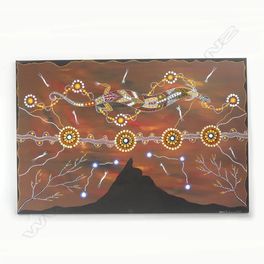 ABORIGINAL ART by DEAN ROTUMAH, ACRYLIC on CANVAS, signed & dated '09, 600 x 900mm Image 1++
