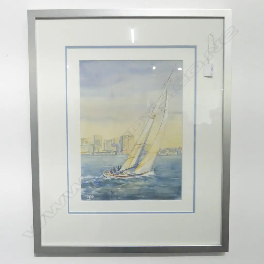 WATERCOLOUR PAINTING BY NIC 'WHITBREAD RACE AUCKLAND HARBOUR' 360 X 260mm Image 1++