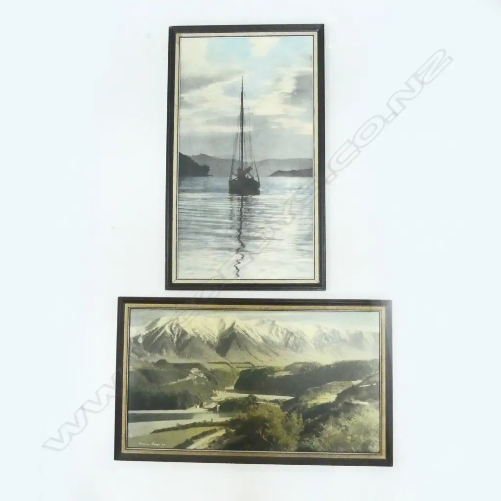 2 WHITES AVIATION PRINTS, YACHT AT WHANGAROA 675x370mm & RAKAIA GORGE 370x675mm (small fault) EX JOHN PERRY ESTATE Image 1++