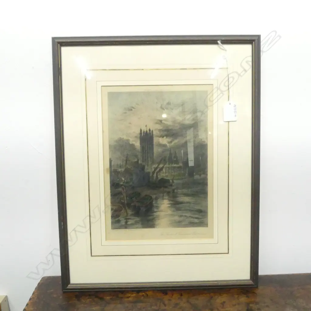A. BRUNET-DEBANES, THE HOUSES OF PARLIAMENT, VINTAGE COLOURED ETCHING Image 1++