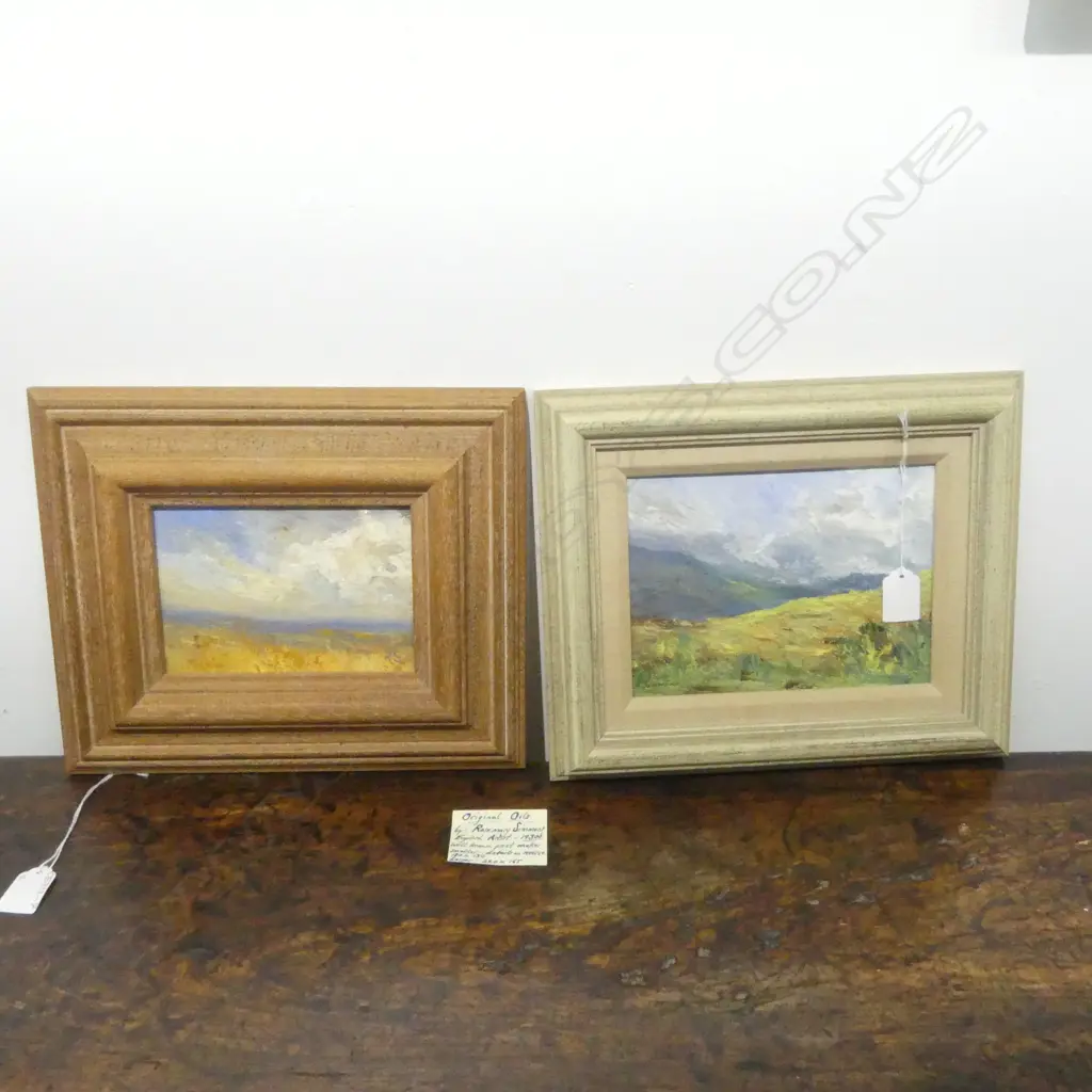 2 FRAMED WORKS by ROSEMARY SIMMONS (UK), OIL ON BOARDS, LARGEST 145x195mm Image 1++