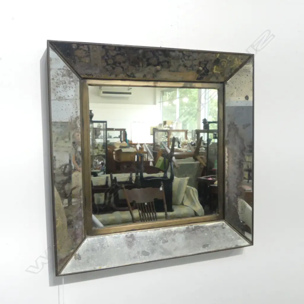 VINTAGE ALUMINIUM FRAME SQUARE MIRROR, 500 X 500MM Image 1++