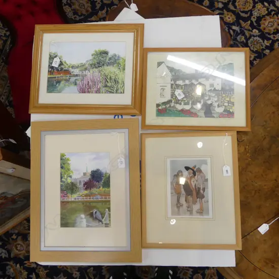 FOUR FRAMED WORKS/PRINTS; LARGEST 260x170mm