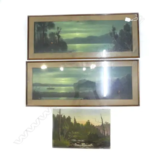 THREE WORKS ONE ON BOARD UNFRAMED 'A SUMMERS EVENING' SIGN DATED 98 260X390 & PAIR  OF A BOND (DERITZ ETC?) PASTELS, ONE