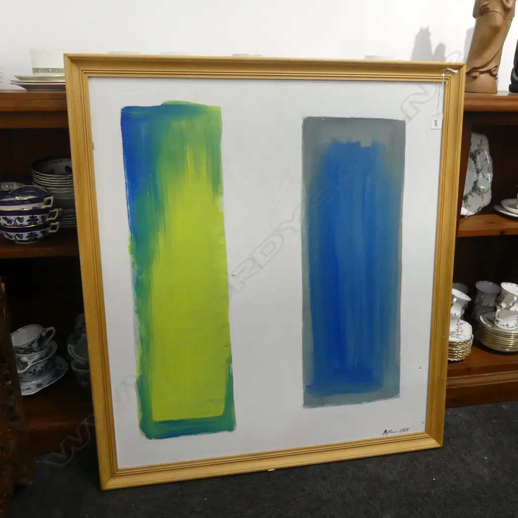 FRAMED ABSTRACT, ACRYLIC ON BOARD, SIGNED ARTHUR 1985,800x710mm Image 1++