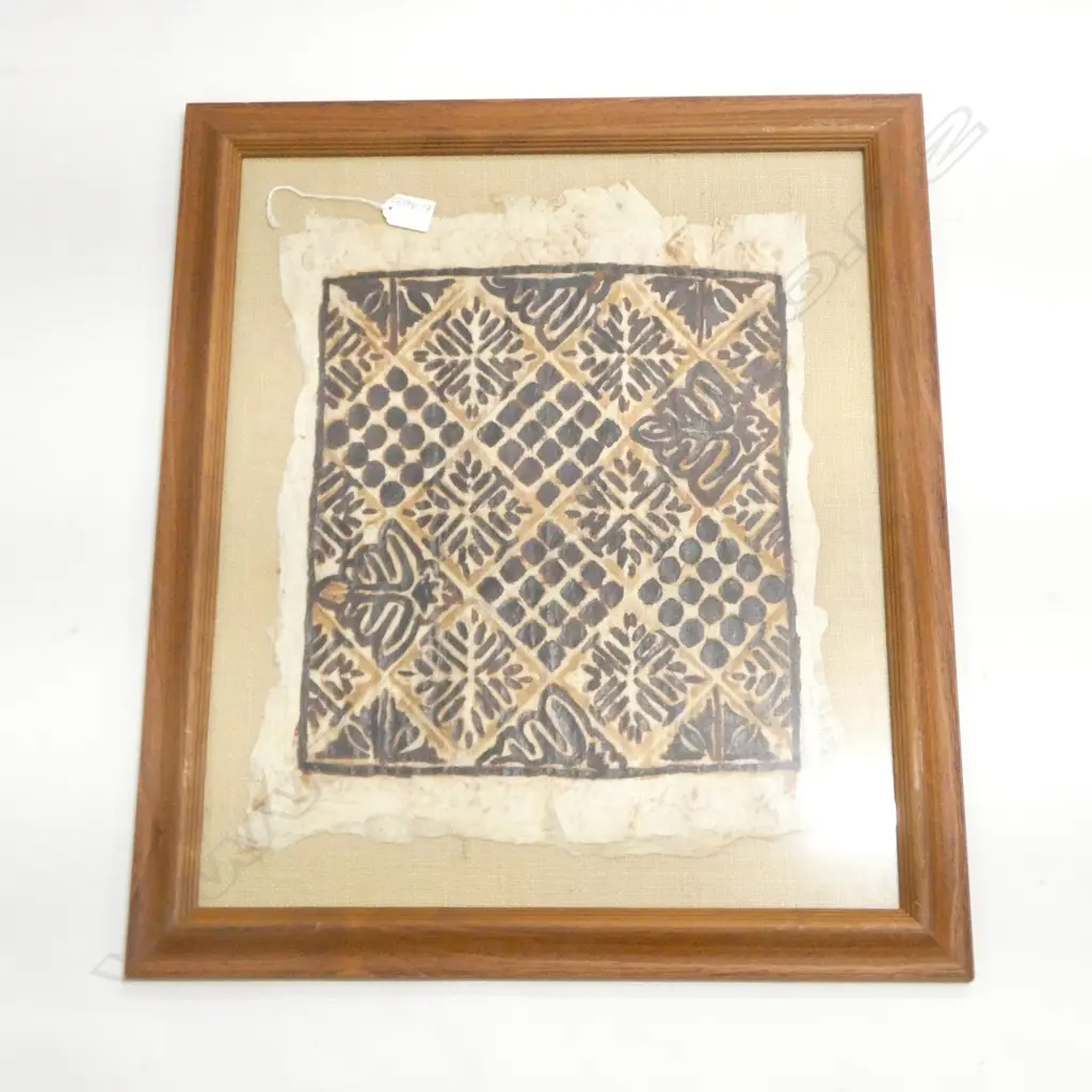 OLD FRAMED SAMOAN TAPA  400X350mm Image 1++