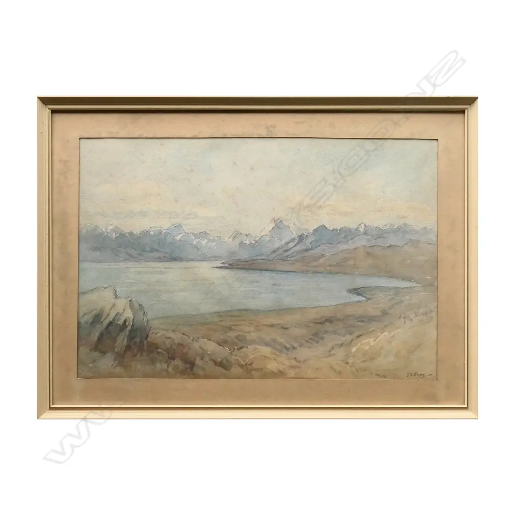 ESTHER STUDHOLME HOPE (1885-1975) LAKE PUKAKI AND MT COOK, WATERCOLOUR, SIGNED. SOME FOXING. 375 x 565mm Image 1++
