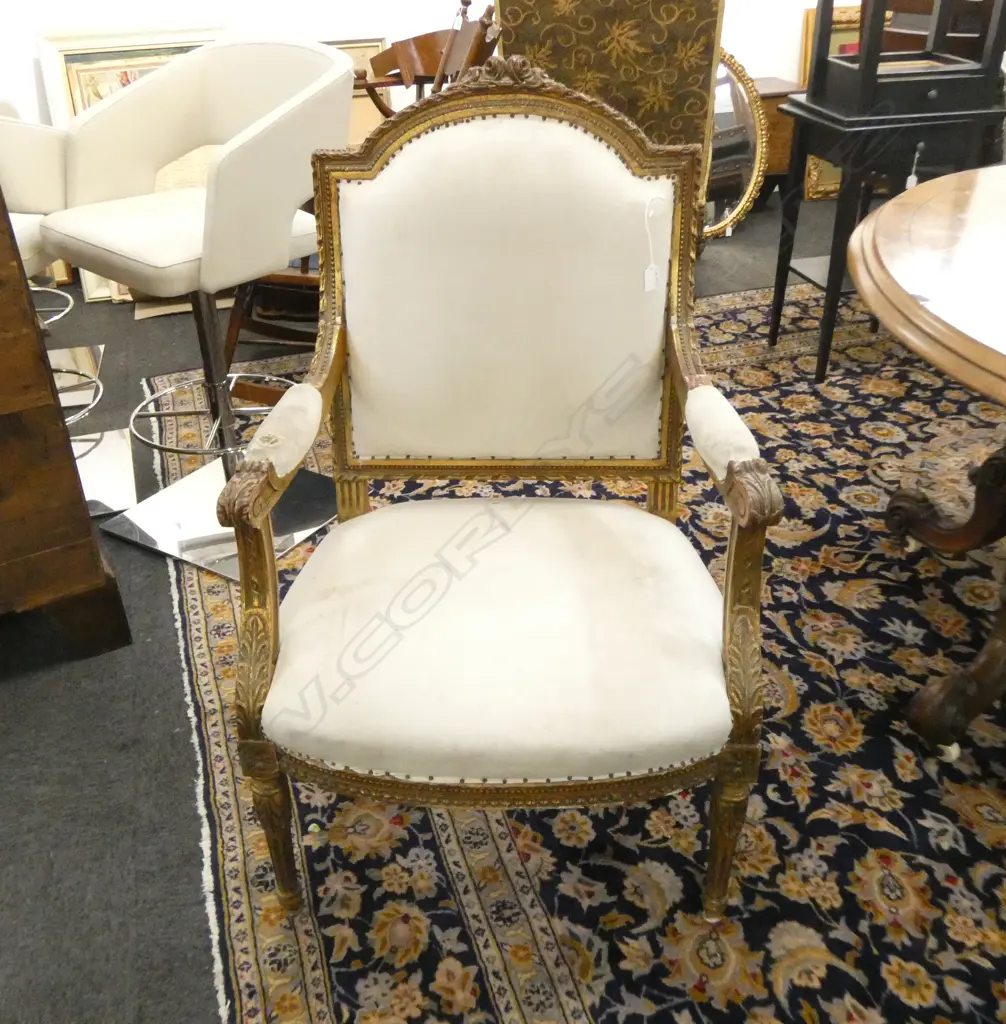 FRENCH STYLE ARMCHAIR - GILDED FRAME, SOME WEAR Image 1++