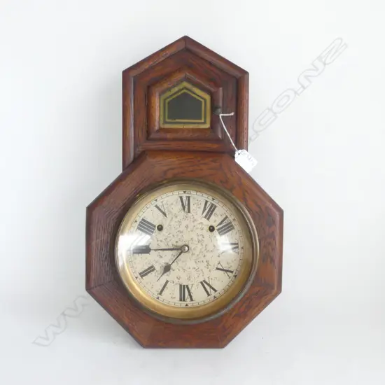 EDWARDIAN OAK OCTAGONAL REGULATOR WALL CLOCK, H.470mm