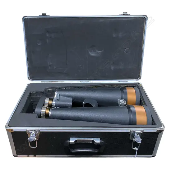 CASED SAXON 25 x 100 WATERPROOF BINOCULARS, WITH KEYS, (RETAIL $1495)