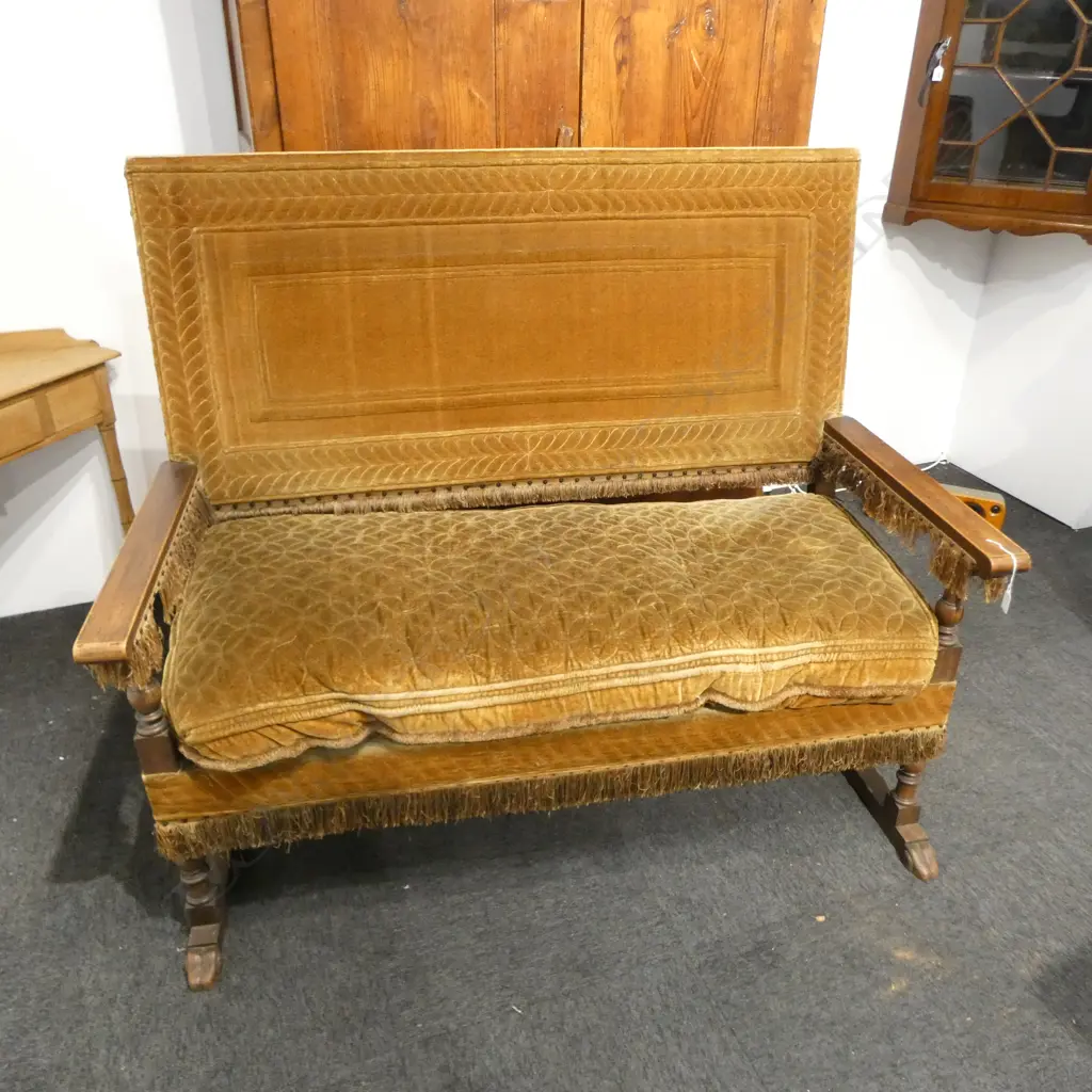 JACOBEAN STYLE SETTEE SOFA IN TAN VELVET 1380x750x1200mm Image 1++
