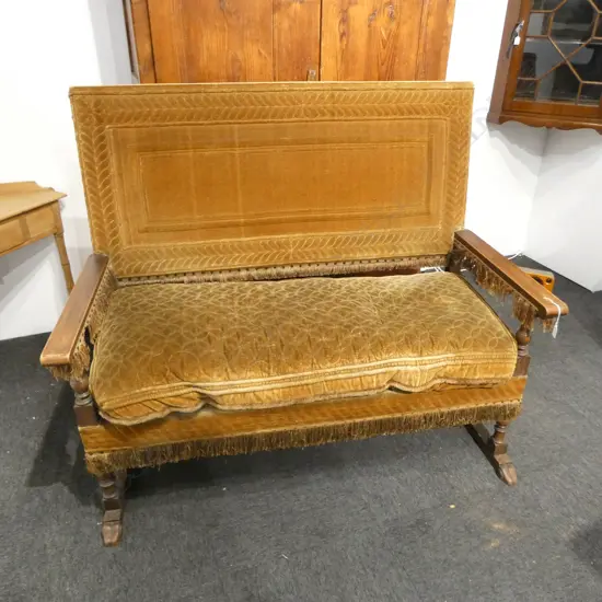 JACOBEAN STYLE SETTEE SOFA IN TAN VELVET 1380x750x1200mm