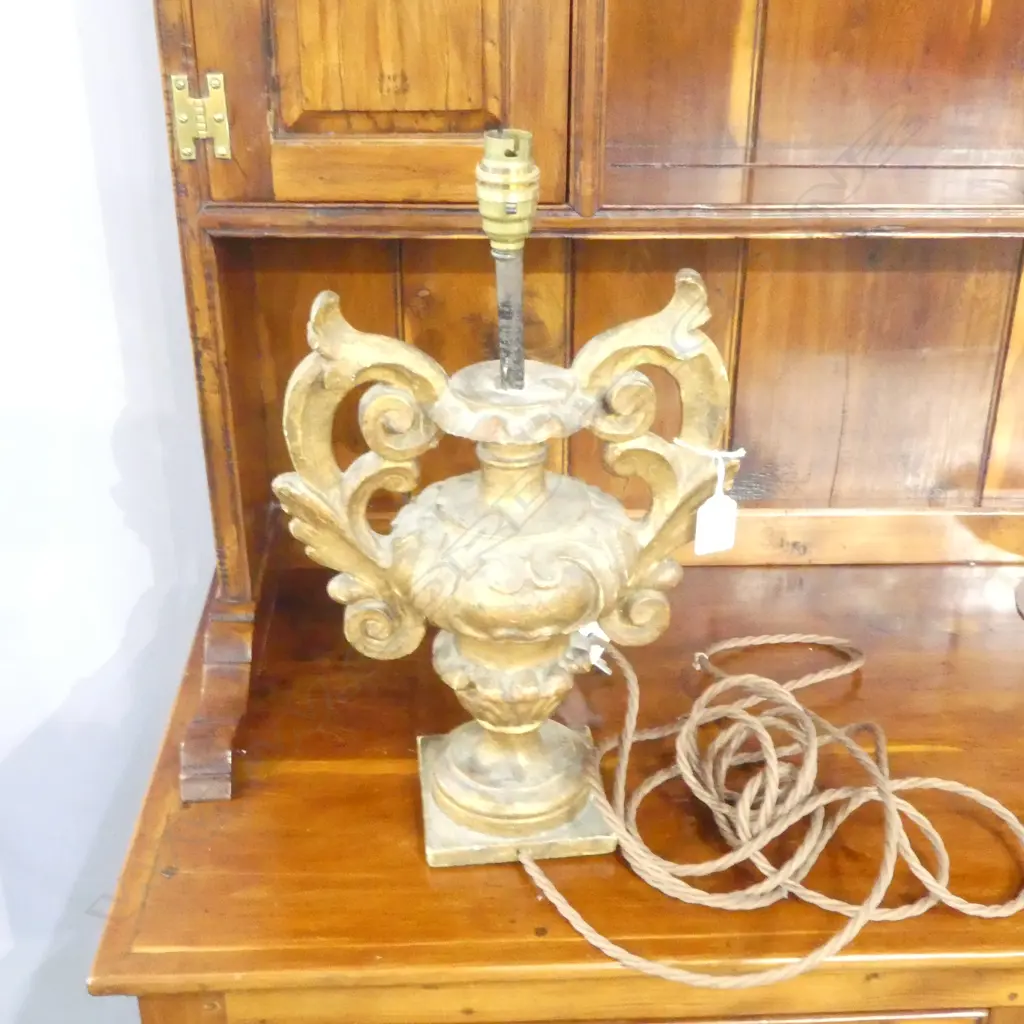 GILDED CARVED WOODEN TABLE LAMP H.415mm Image 1++
