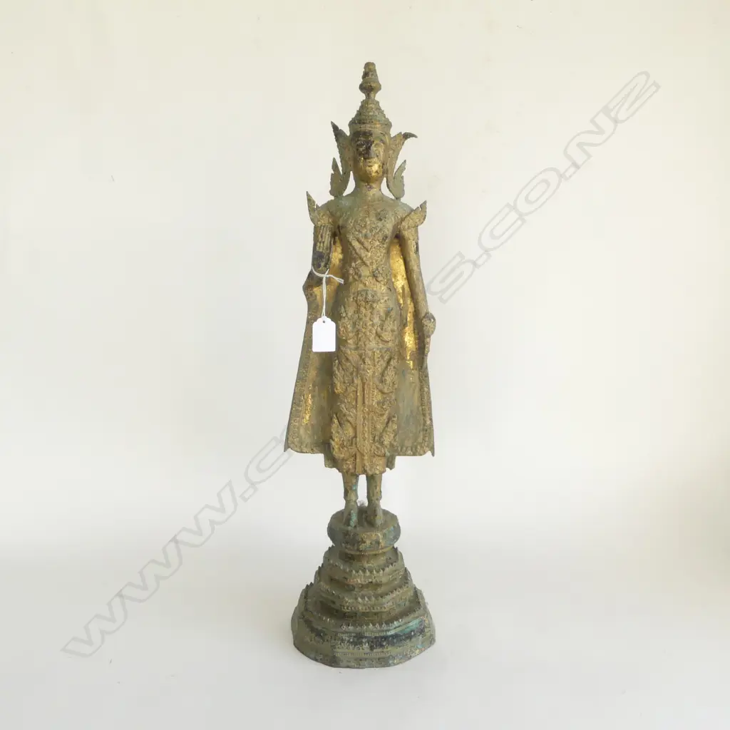 HEAVY BRONZE TALL STANDING 'TARA' STATUE PROBABLY NEPALESE H.640mm traces of gilt all over Image 1++