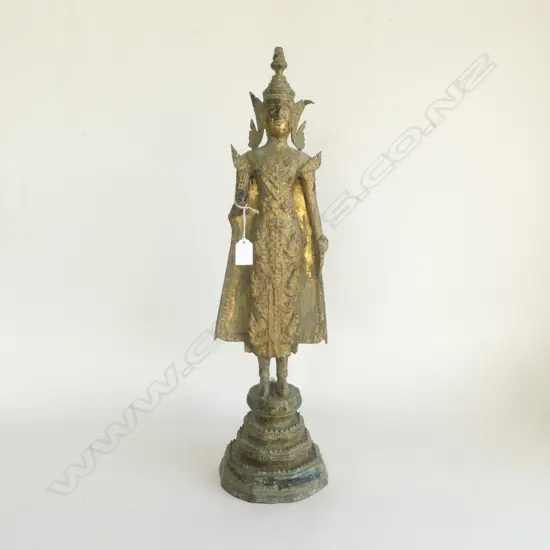 HEAVY BRONZE TALL STANDING 'TARA' STATUE PROBABLY NEPALESE H.640mm traces of gilt all over