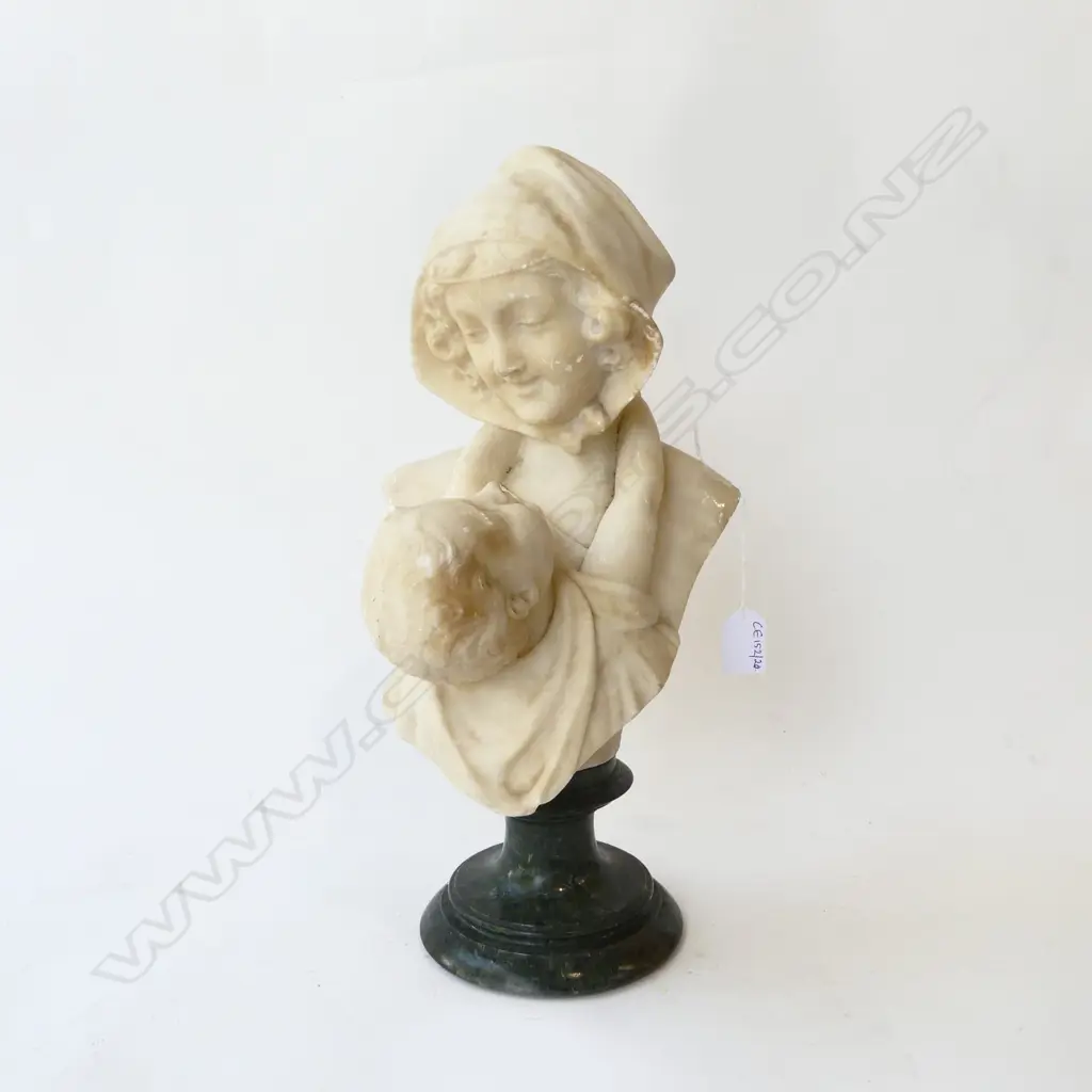 ALABASTER BUST; MOTHER & CHILD H.400mm CHIPS Image 1++