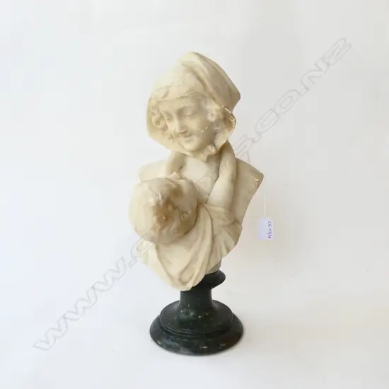 ALABASTER BUST; MOTHER & CHILD H.400mm CHIPS
