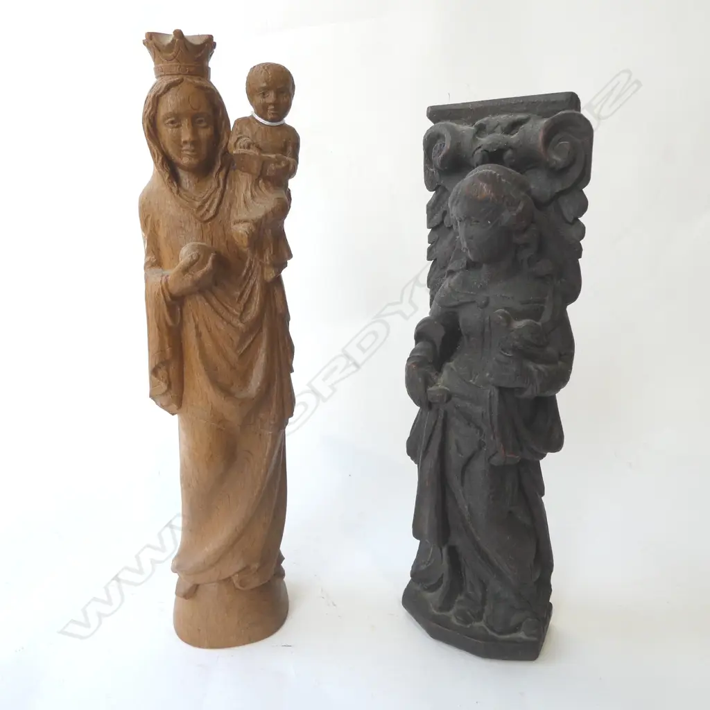 2 CARVED WOODEN FIGURES H.410mm Image 1++
