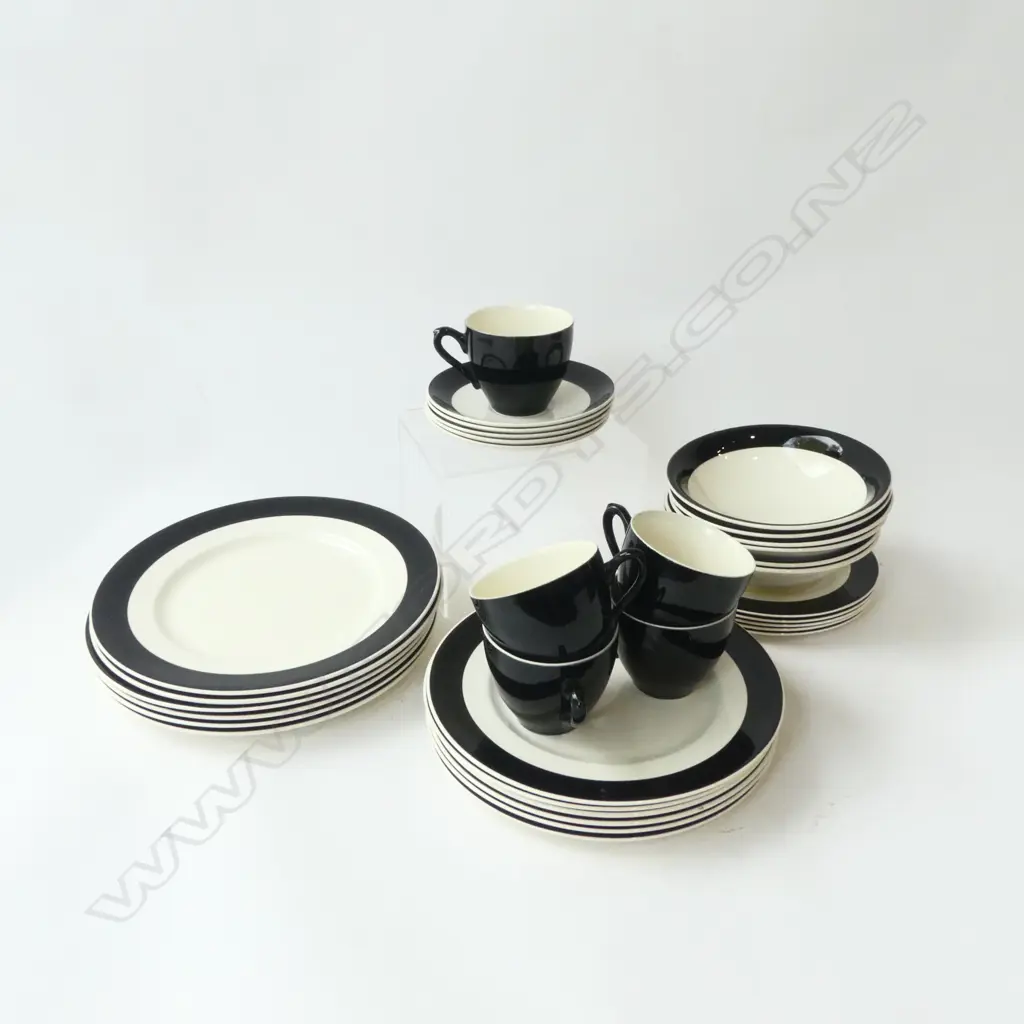MID CENTURY BLACK & WHITE DINNER SET BY MYOTT ENGLAND 33PCS Image 1++