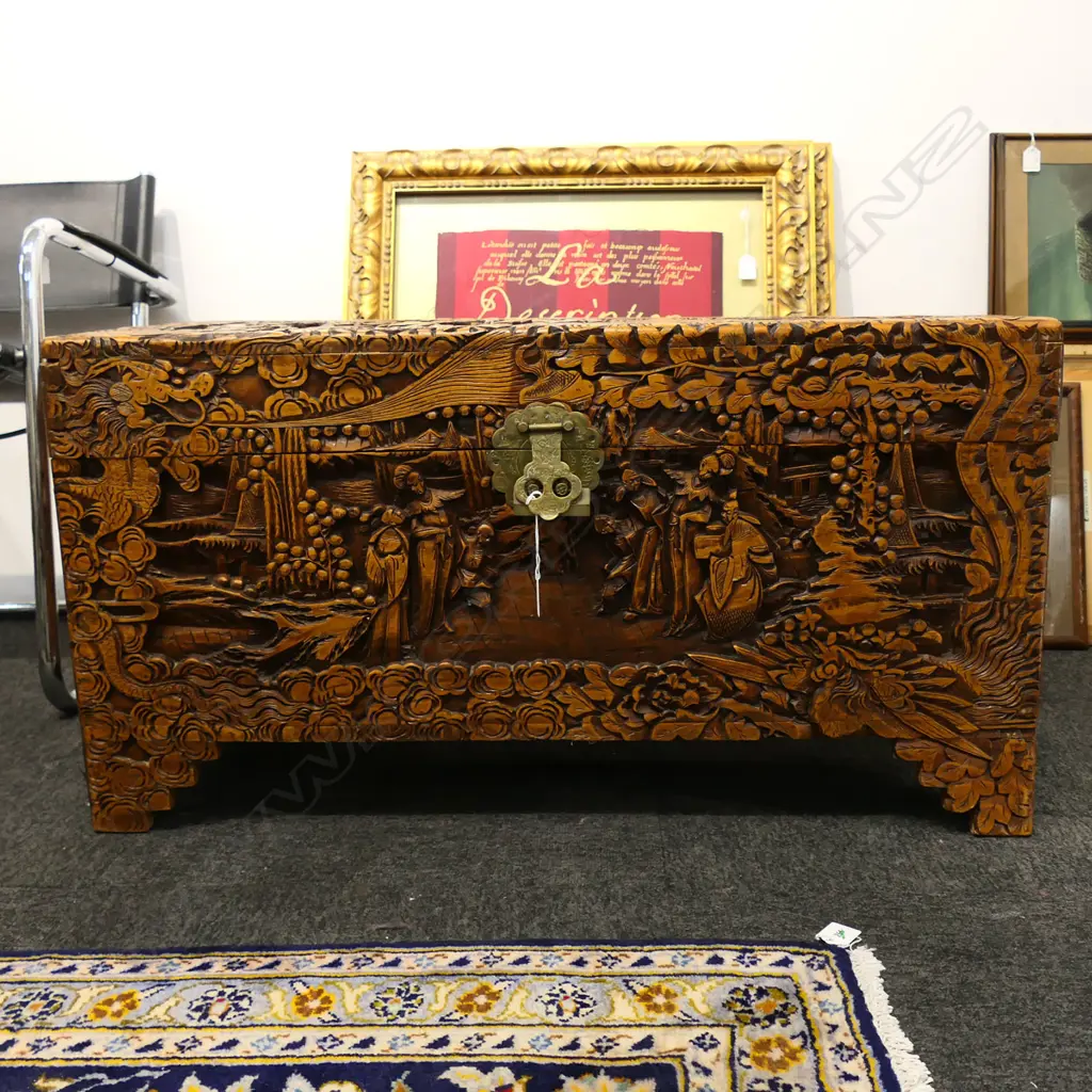 CARVED ORIENTAL CAMPHOR CHEST, 890 x 430 x 470mm Image 1++