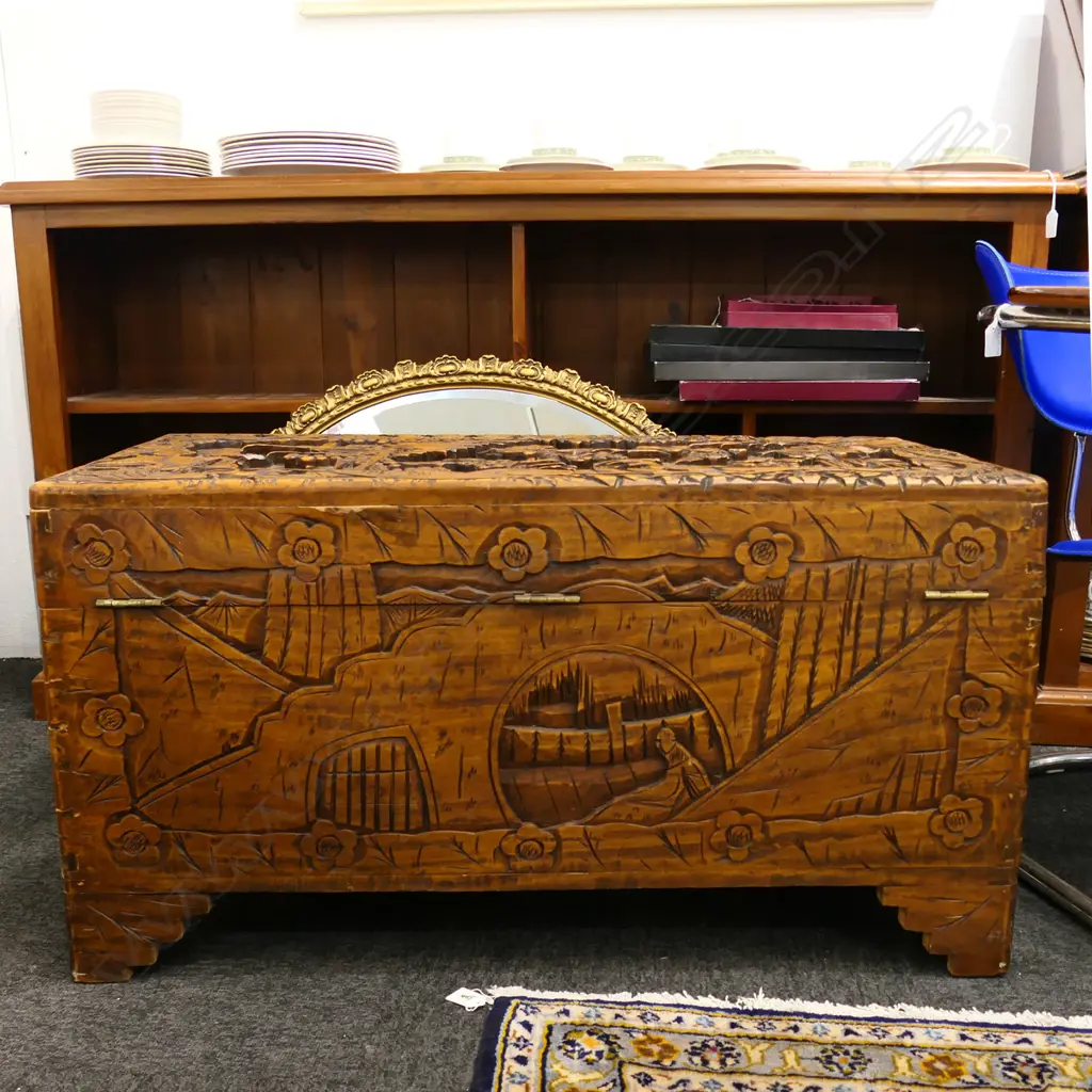 CARVED ORIENTAL CAMPHOR CHEST, 890 x 430 x 470mm Image 1++