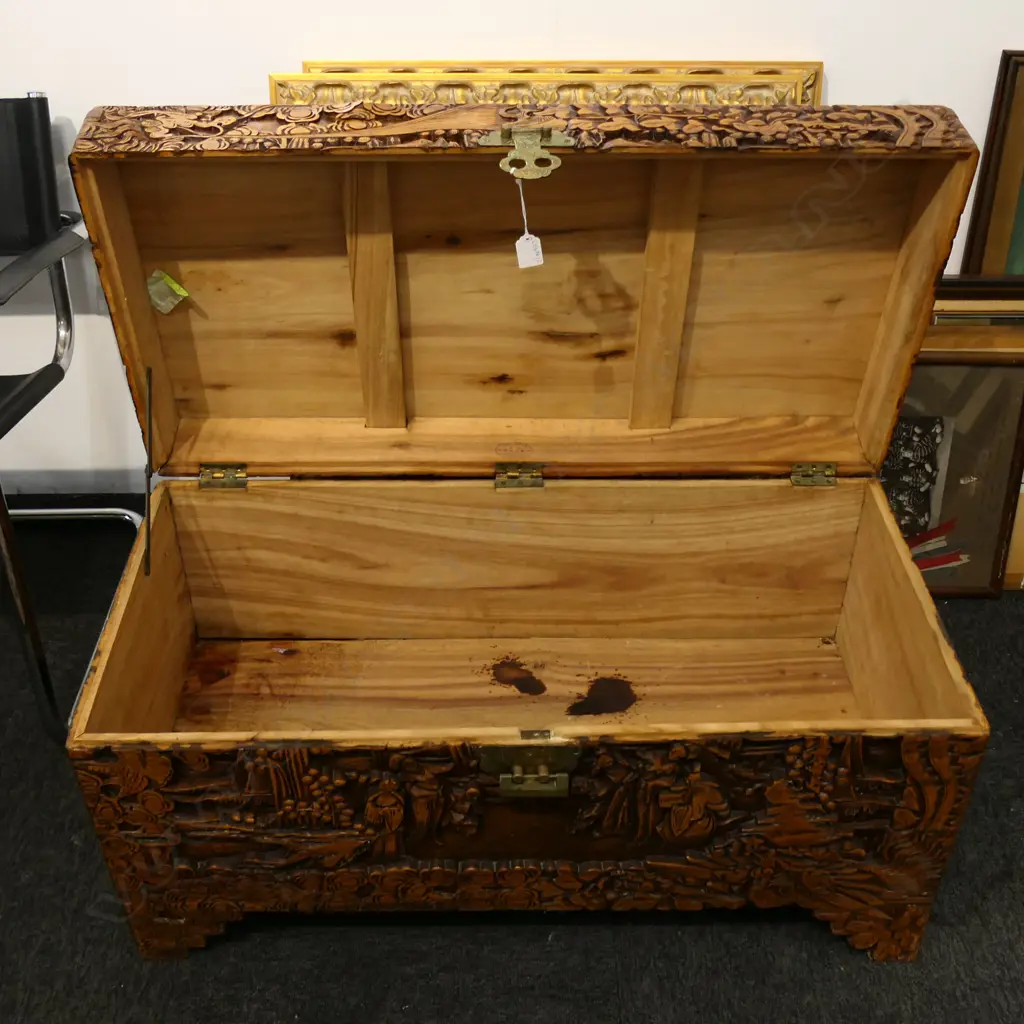 CARVED ORIENTAL CAMPHOR CHEST, 890 x 430 x 470mm Image 1++