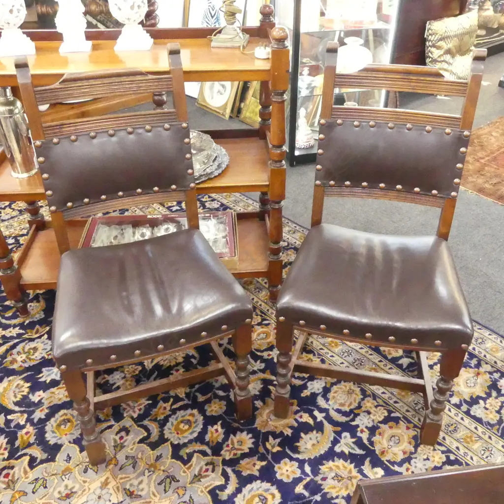 PR ENGLISH 'OLD CHARMS' WOOD BROS CHAIRS w. LEATHER UPHOLSTERY Image 1++