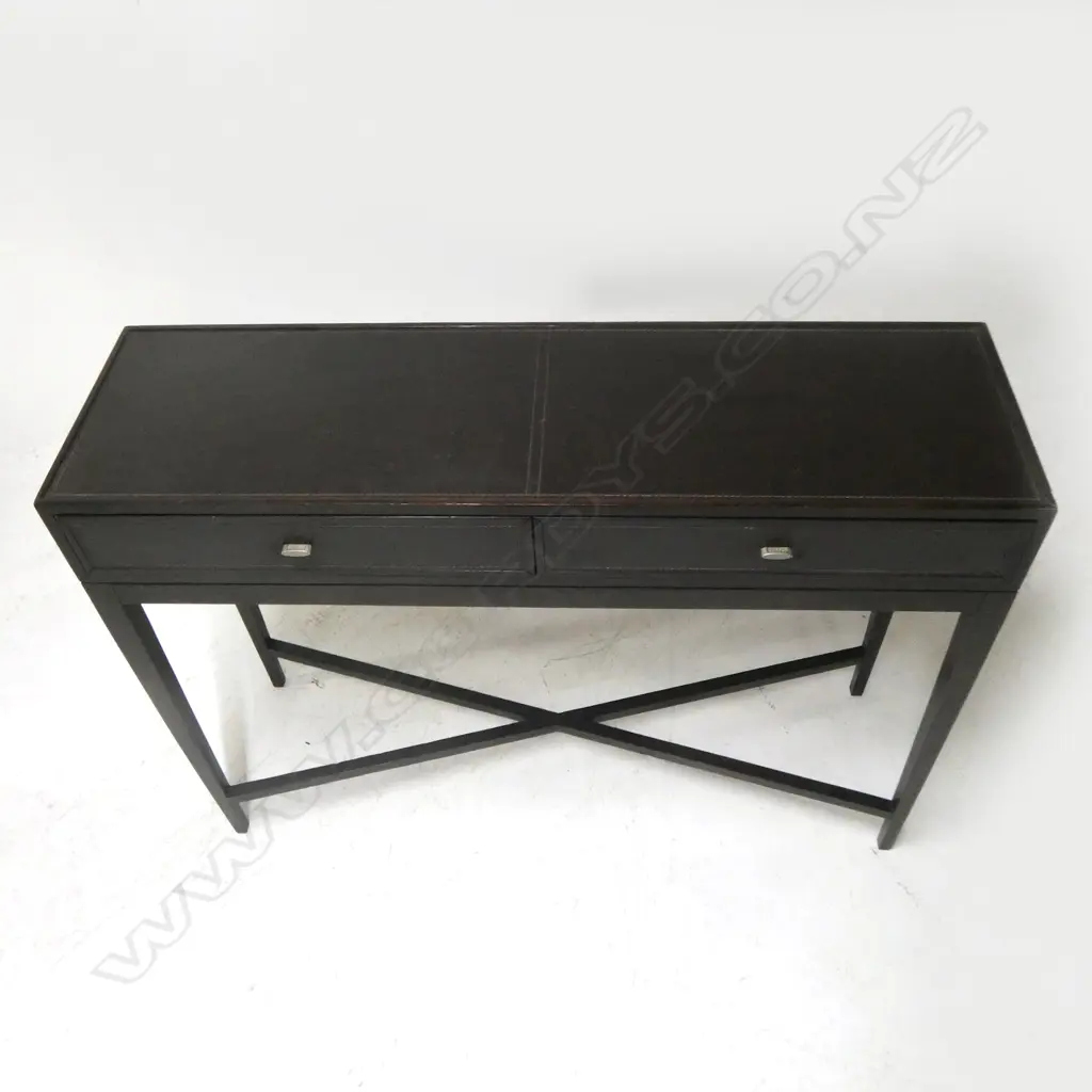 WOODEN CONSOLE  TABLE WITH LEATHER TOP (SOME MARKS),1200 X 350X 900MM Image 1++