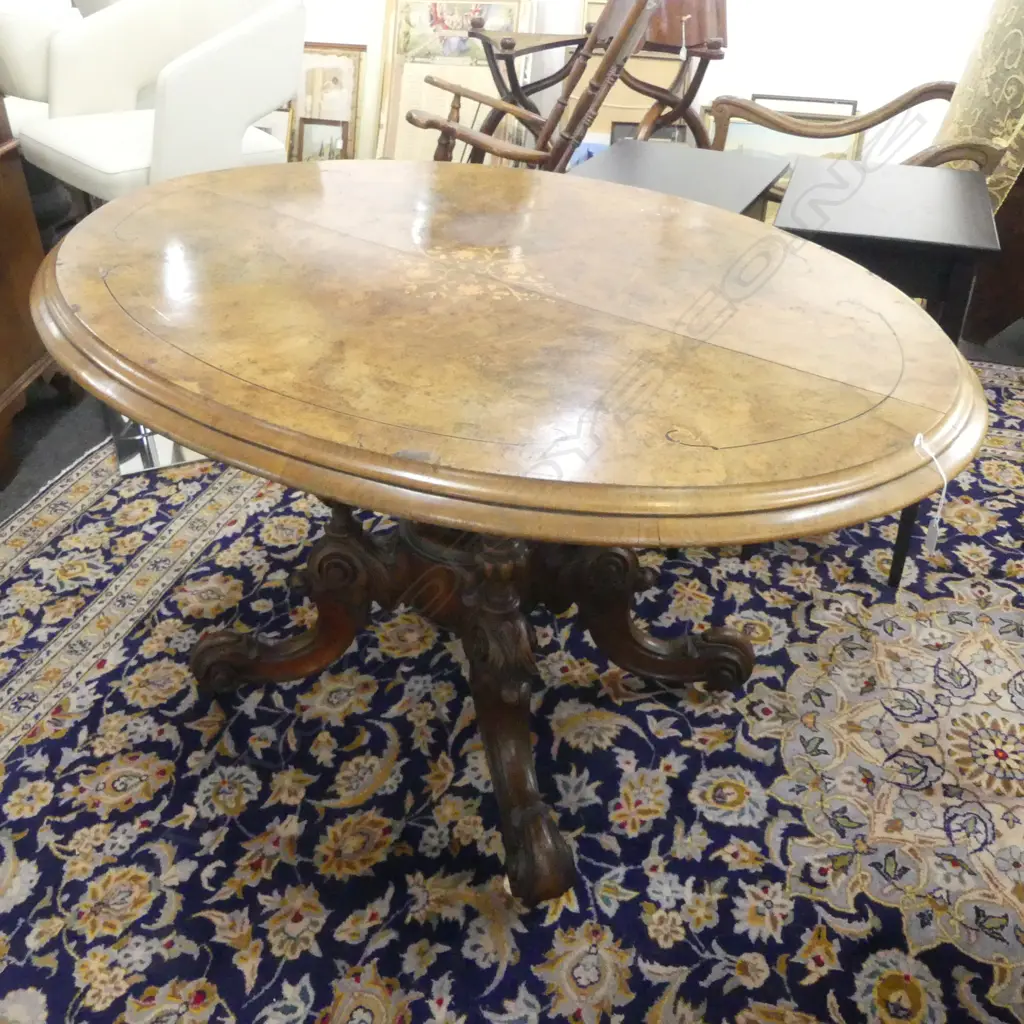 VICTORIAN INLAID LOO TABLE, SPLIT TABLE TOP 1340x970x750mm Image 1++