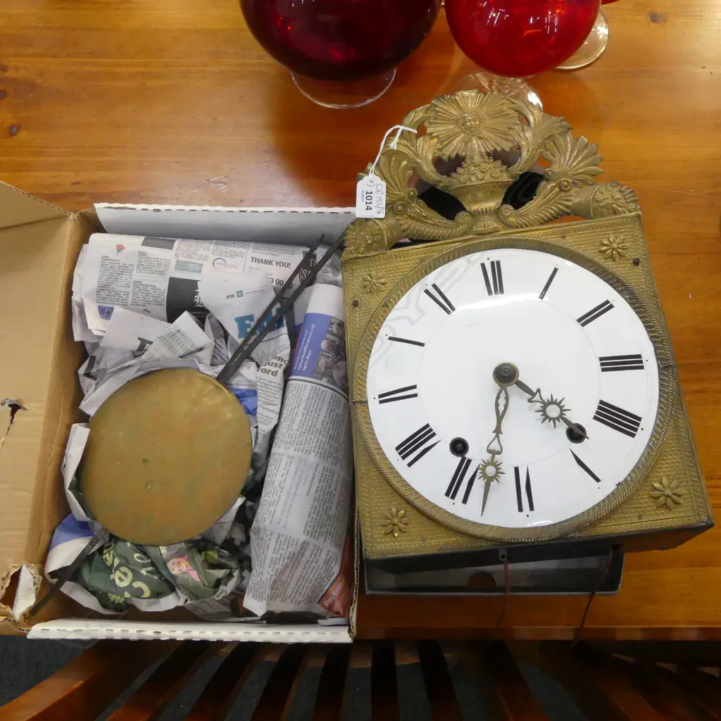 ANTIQUE FRENCH CLOCK + PENDULUM, WEIGHTS & KEY Image 1++