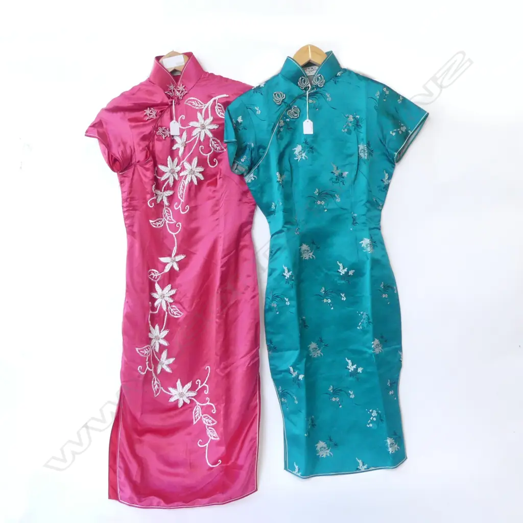2 SHANGHAI SILK CHEONGSAM DRESSES Image 1++
