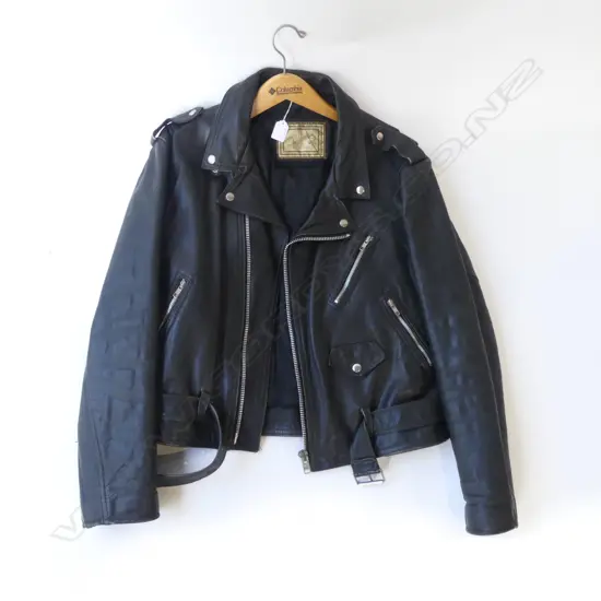 MENS LEATHER MOTOCYCLE JACKET BY OPUS OF SCOTLAND SIZE LG