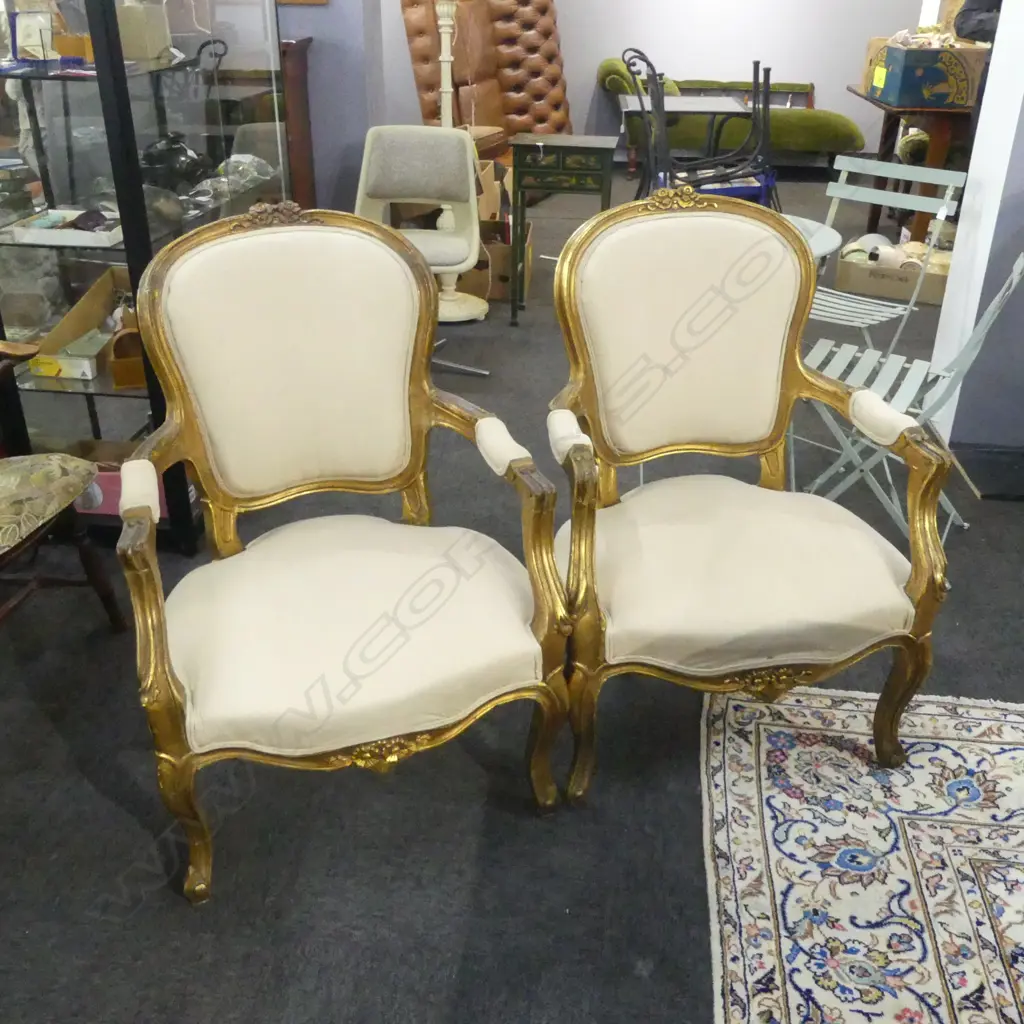 PR FRENCH STYLE ARMCHAIRS - GILDED FRAME Image 1++