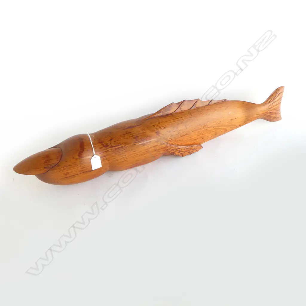 CARVED NZ ART SCULPTURE 'FISH FINGER' by EMH. Sculptor unknown. L.870mm. Image 1++