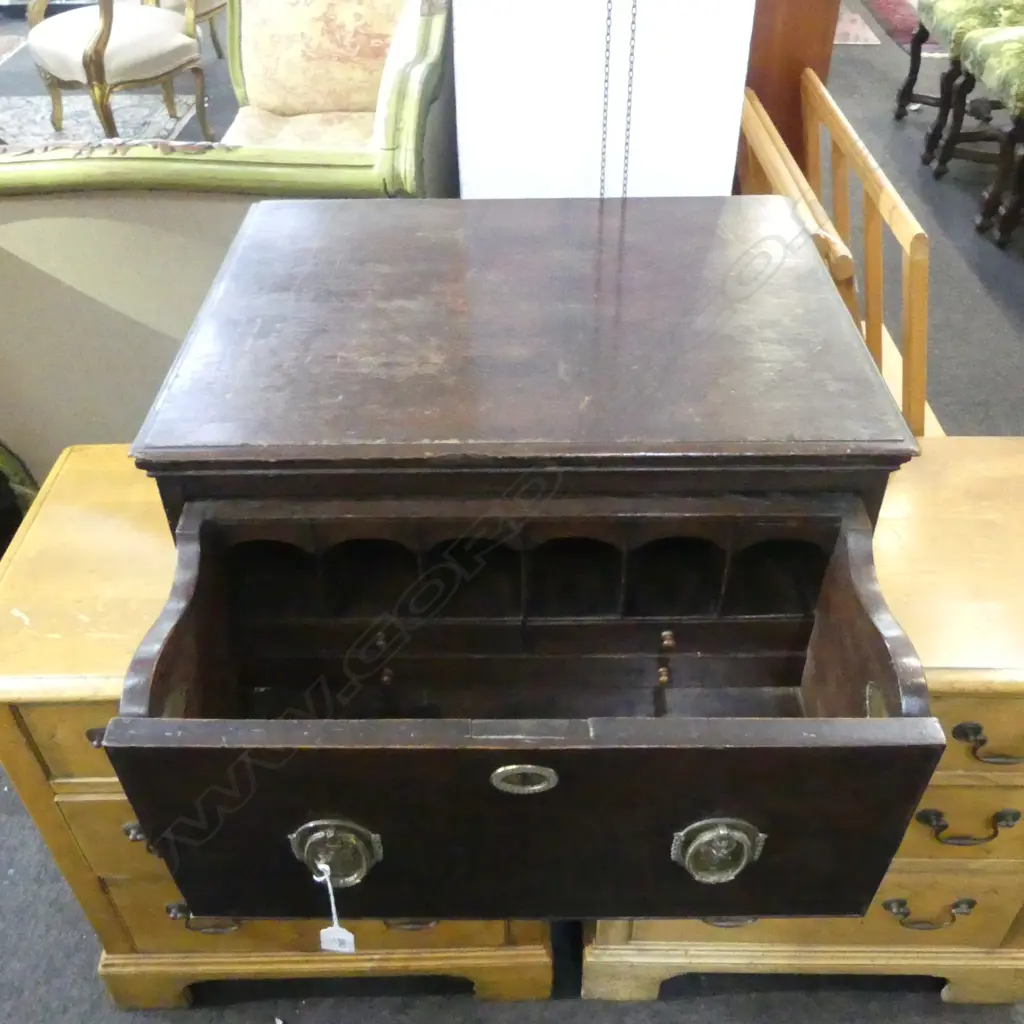 c.1899  GEORGIAN OAK CAMPAIGN/MARITIME PORTABLE COMPENDIUM, INTERNAL ARCHED CUBBYHOLES, w SECRET DRAWER, 570 X 460 X 300 Image 1++