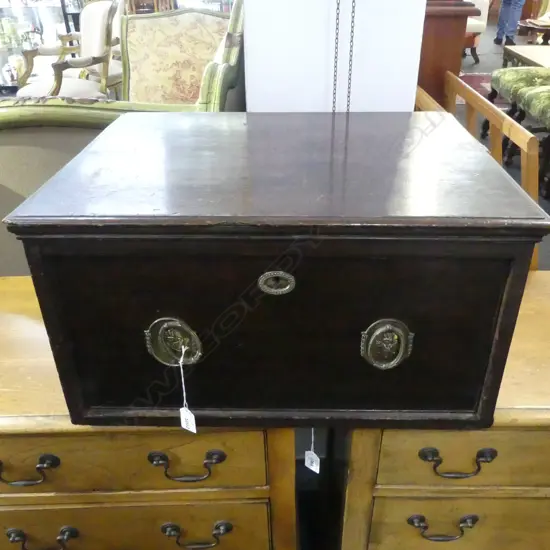 c.1899  GEORGIAN OAK CAMPAIGN/MARITIME PORTABLE COMPENDIUM, INTERNAL ARCHED CUBBYHOLES, w SECRET DRAWER, 570 X 460 X 300
