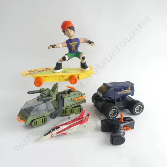 4 1980s TOYS; MATCHBOX RC RIPSKATE, F14 TOMCAT JET, HASBRO HAVOC GI JOE, VOLCANO MONSTER TRUCK