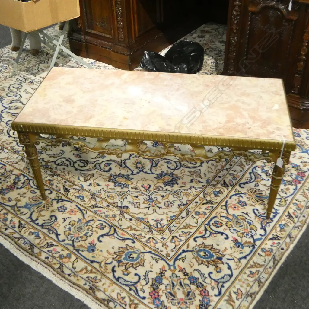 GILT FRENCH STYLE MARBLE TOP COFFEE TABLE 1020x460x420mm Image 1++