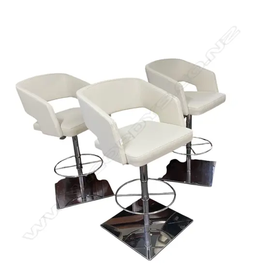 3 ITALIAN 'POTOCCO' DESIGNER CREAM LEATHER STOOLS, 530 x 460 x 930mm (MINOR LOSSES TO ARMS)