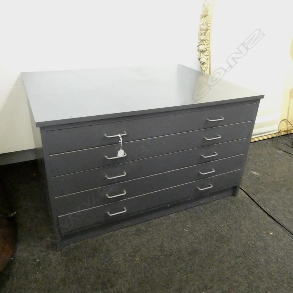 5 DRAWER WOODEN SILVER PAINTED ARCHITECTS CABINET 1000x740x600mm Image 1++