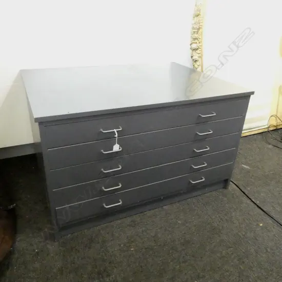 5 DRAWER WOODEN SILVER PAINTED ARCHITECTS CABINET 1000x740x600mm