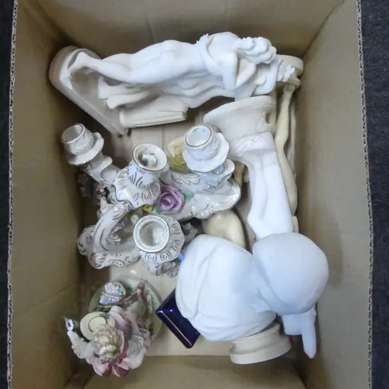 ASST. CHINA & COMPOSITE CLASSICAL FIGURES & PORCELAIN 