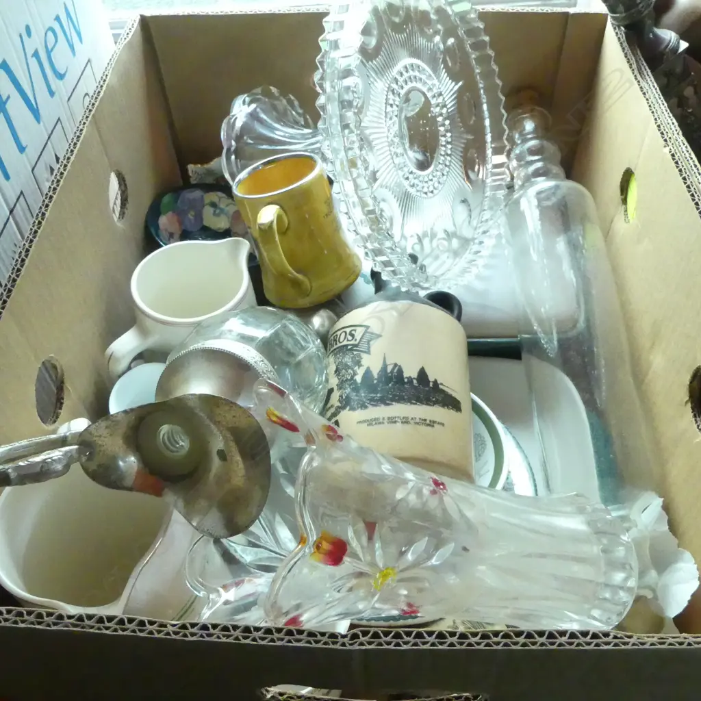 BOX OF DENBY CHINA GLASS ROLLING PIN  COMPORT JUGS ETC Image 1++