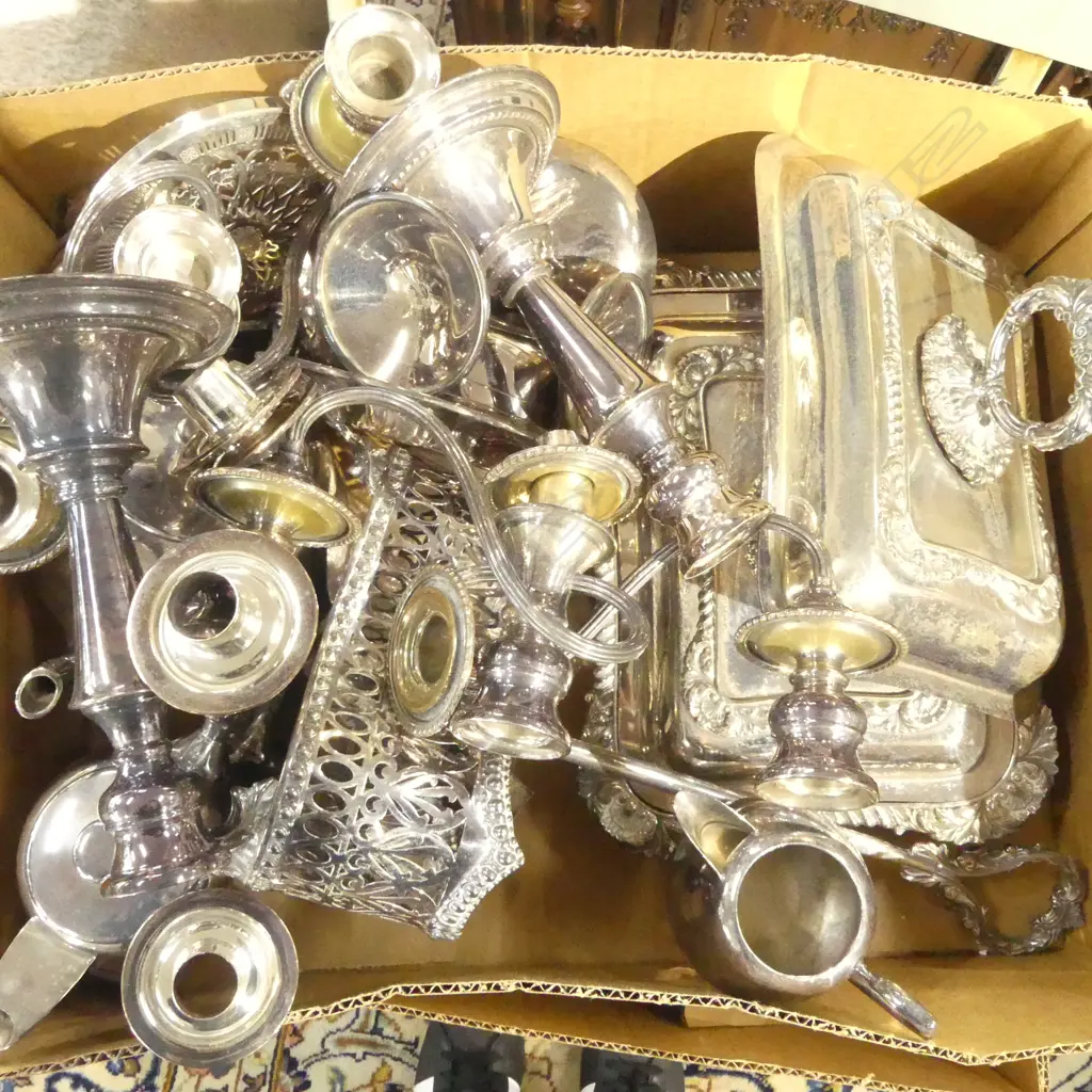 ASST. SILVER PLATE TRAYS, CRUET STAND, TEA SET, etc Image 1++